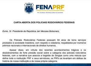 FenaPRF divulga carta aberta ao presidente do Brasil Jair Bolsonaro